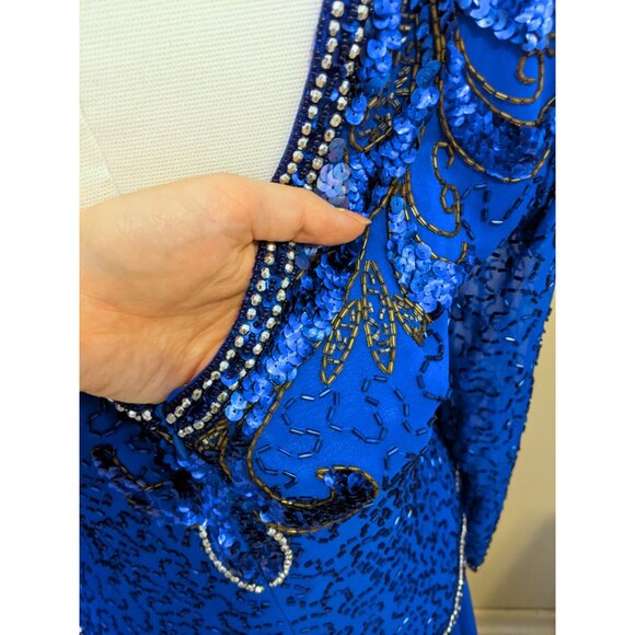 Vintage Augustat 80s Beaded Prom Gown Dress Art Deco Sequined Formal Sz 42/L - Picture 14 of 16